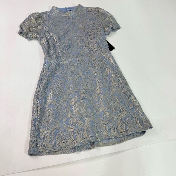 Lulu's Dress Womens Medium Backless Blue Gold Mini Holiday New Elegant Formal - Picture 1 of 12